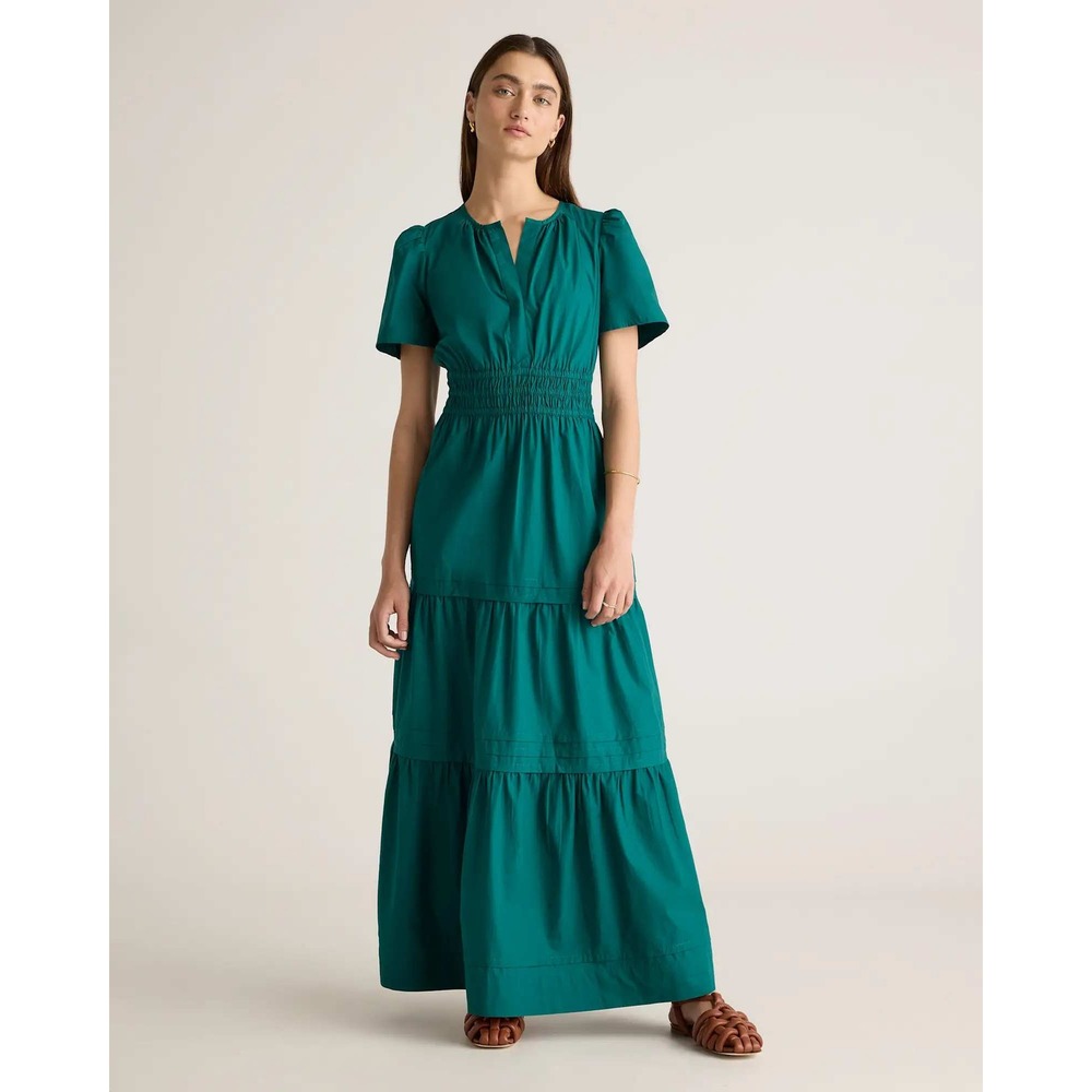 Quince Organic Cotton Poplin Tiered Maxi Dress Garden Green Small NWT